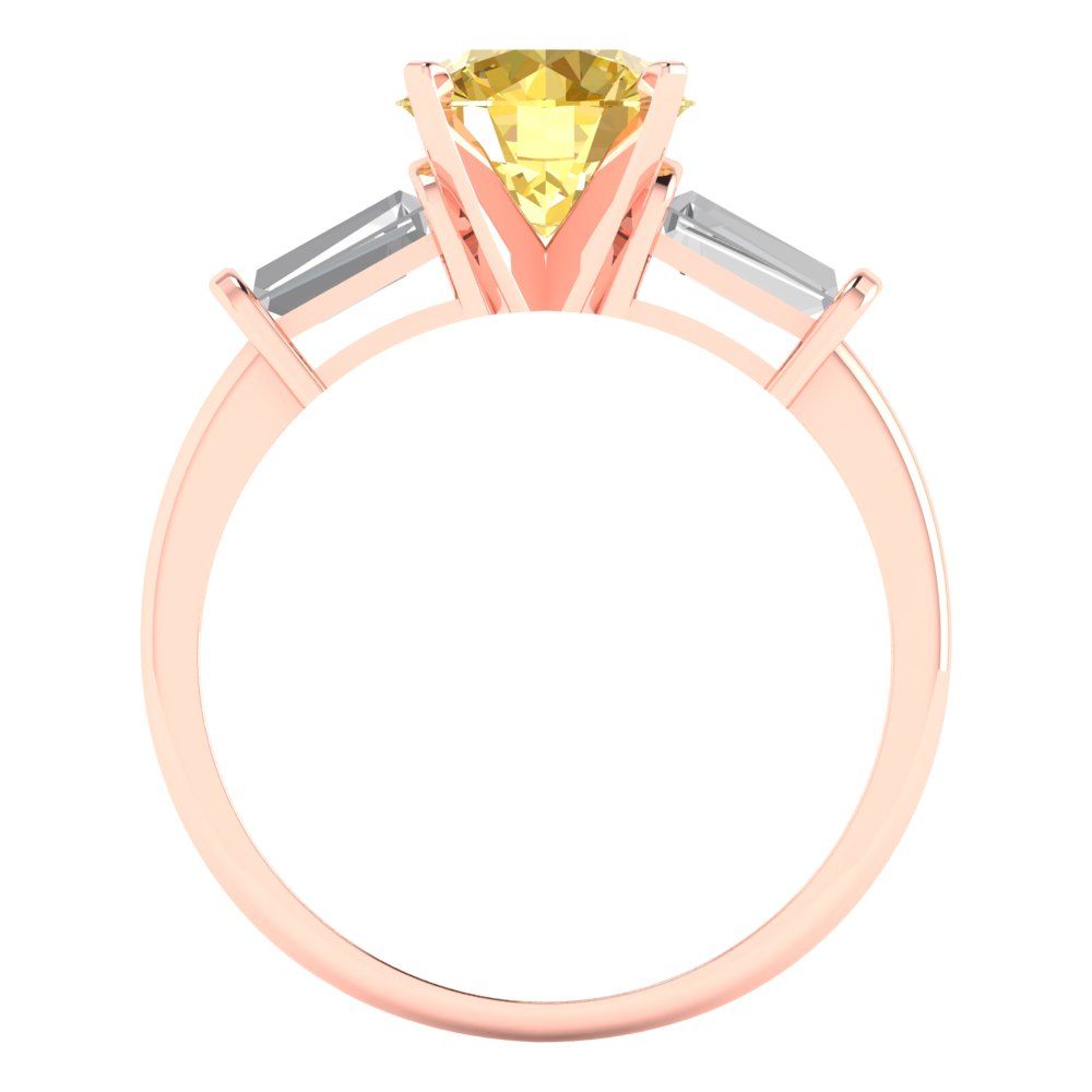 2 cttw Zirconia Simulated Yellow Diamond Three-Stone Engagement Ring - Solid Gold (VVS1, Round Cut,7.5mm)