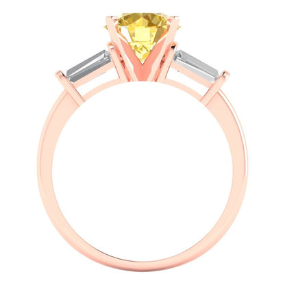 2 cttw Zirconia Simulated Yellow Diamond Three-Stone Engagement Ring - Solid Gold (VVS1, Round Cut,7.5mm)