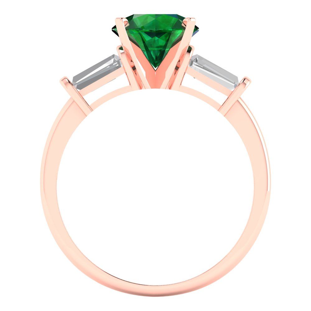 2 cttw Simulated Emerald Three-Stone Engagement Ring - Solid Gold (Round Cut,7.5mm)