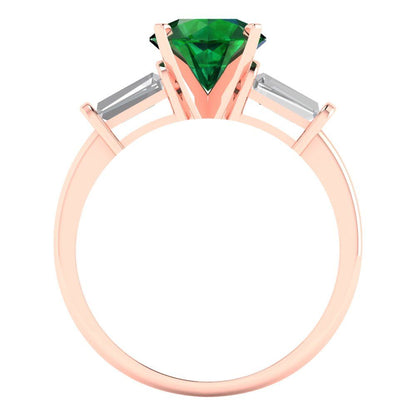 2 cttw Simulated Emerald Three-Stone Engagement Ring - Solid Gold (Round Cut,7.5mm)