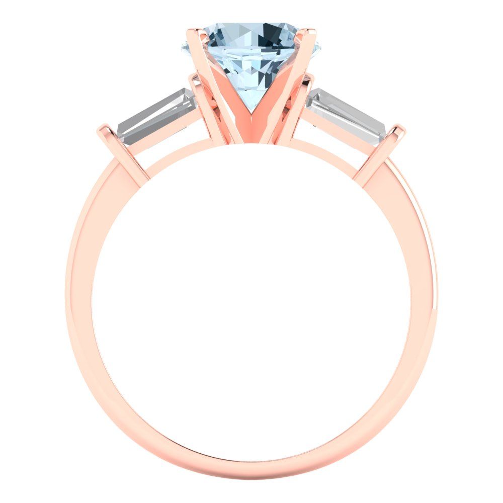 2 cttw Zirconia Simulated Blue Diamond Three-Stone Engagement Ring - Solid Gold (VVS1, Round Cut,7.5mm)