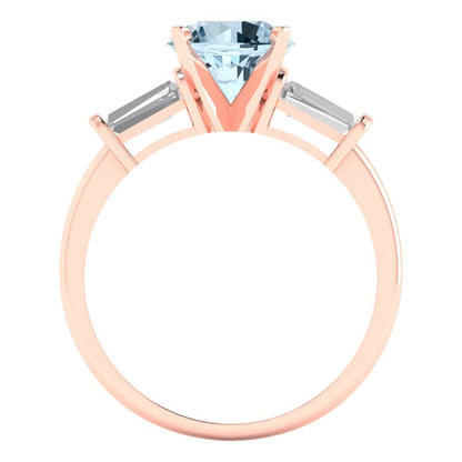 2 cttw Zirconia Simulated Blue Diamond Three-Stone Engagement Ring - Solid Gold (VVS1, Round Cut,7.5mm)