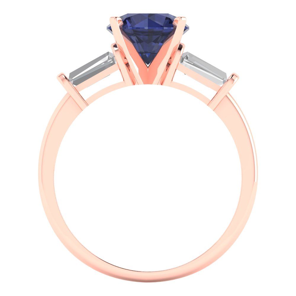 2 cttw Simulated Blue Sapphire Three-Stone Engagement Ring - Solid Gold (Round Cut,7.5mm)