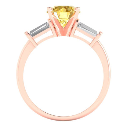 2 cttw Natural Citrine Three-Stone Engagement Ring - Solid Gold (Round Cut,7.5mm)