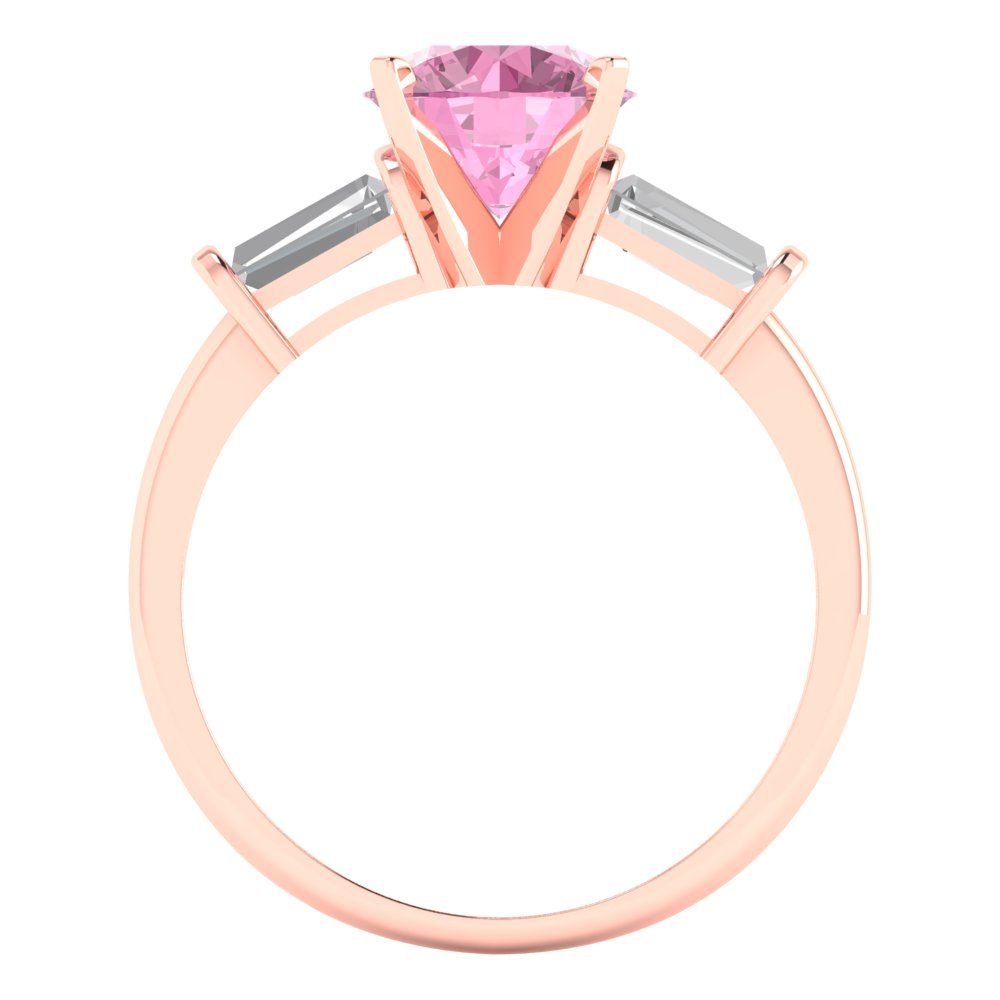 2 cttw Zirconia Simulated Pink Diamond Three-Stone Engagement Ring - Solid Gold (VVS1, Round Cut,7.5mm)