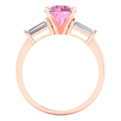 2 cttw Zirconia Simulated Pink Diamond Three-Stone Engagement Ring - Solid Gold (VVS1, Round Cut,7.5mm)