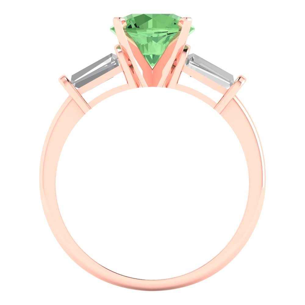 2 cttw Zirconia Simulated Green Diamond Three-Stone Engagement Ring - Solid Gold (VVS1, Round Cut,7.5mm)