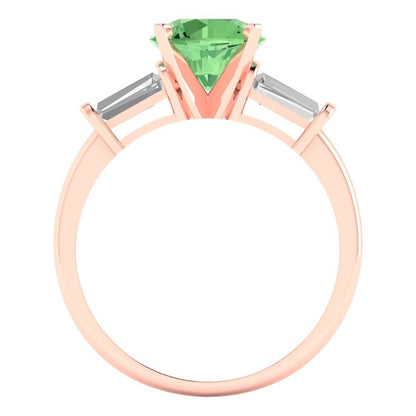 2 cttw Zirconia Simulated Green Diamond Three-Stone Engagement Ring - Solid Gold (VVS1, Round Cut,7.5mm)