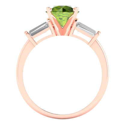 2 cttw Natural Peridot Three-Stone Engagement Ring - Solid Gold (Round Cut,7.5mm)