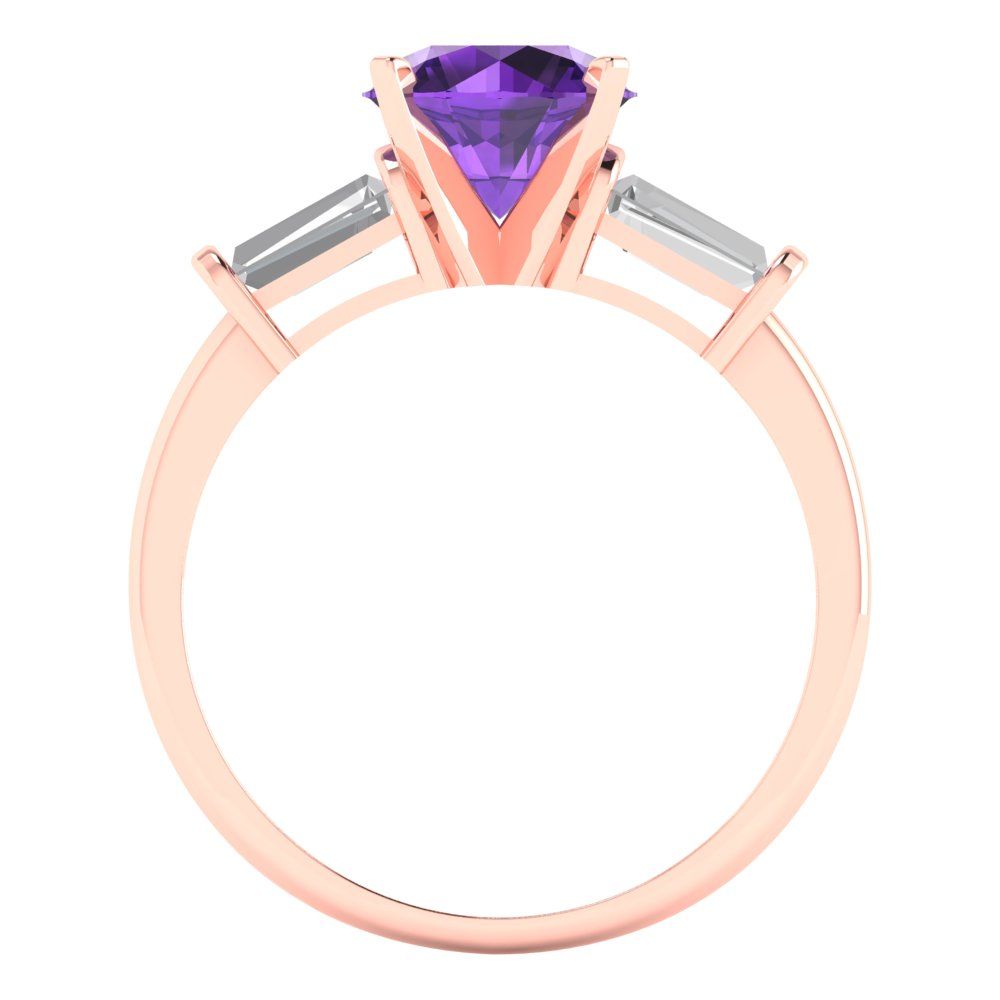 2 cttw Natural Amethyst Three-Stone Engagement Ring - Solid Gold (Round Cut,7.5mm)