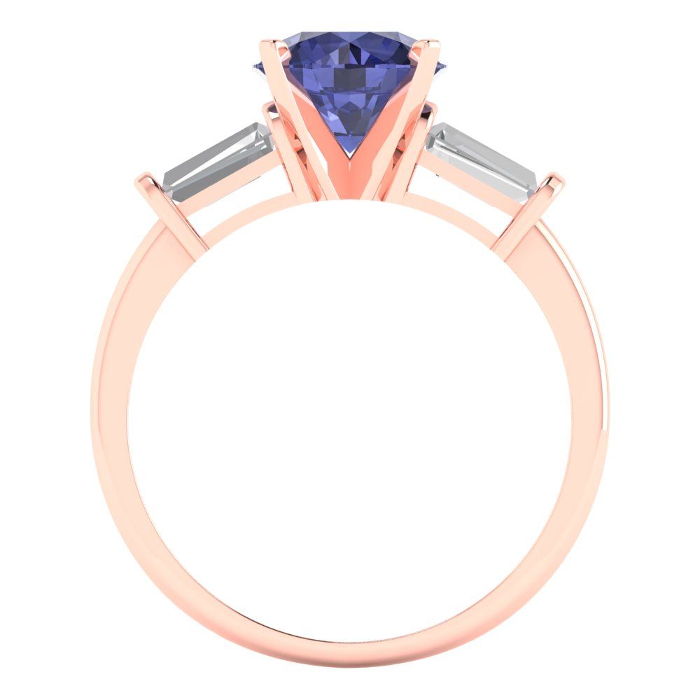2 cttw Simulated Tanzanite Three-Stone Engagement Ring - Solid Gold (Round Cut,7.5mm)