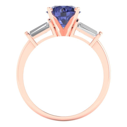 2 cttw Simulated Tanzanite Three-Stone Engagement Ring - Solid Gold (Round Cut,7.5mm)