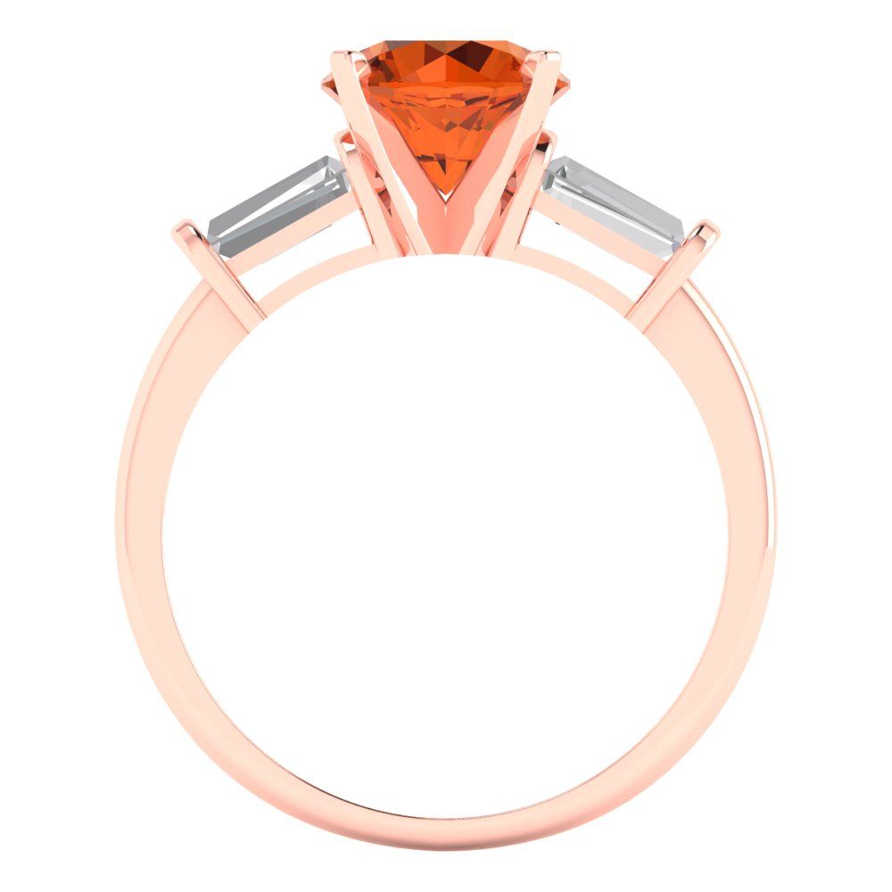 2 cttw Simulated Ruby Three-Stone Engagement Ring - Solid Rose Gold (VVS1, Round Cut,7.5mm)