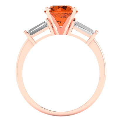 2 cttw Simulated Ruby Three-Stone Engagement Ring - Solid Rose Gold (VVS1, Round Cut,7.5mm)