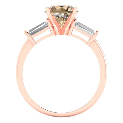 2 cttw Yellow Moissanite Three-Stone Engagement Ring - Solid Gold (Round Cut,7.5mm)