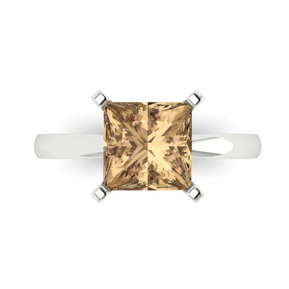 3 cttw Zirconia Simulated Champagne Diamond Solitaire  Engagement Ring - Solid Gold (VVS1, Princess Cut,8.0mm)