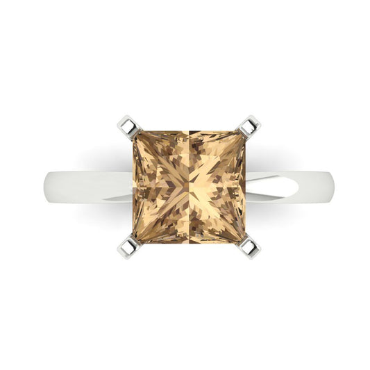 3 cttw Zirconia Simulated Champagne Diamond Solitaire  Engagement Ring - Solid White Gold (VVS1, Princess Cut,8.0mm)