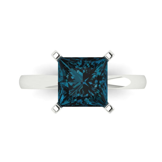 3 cttw Natural London Blue Topaz Solitaire  Engagement Ring - Solid White Gold (VVS1, Princess Cut,8.0mm)