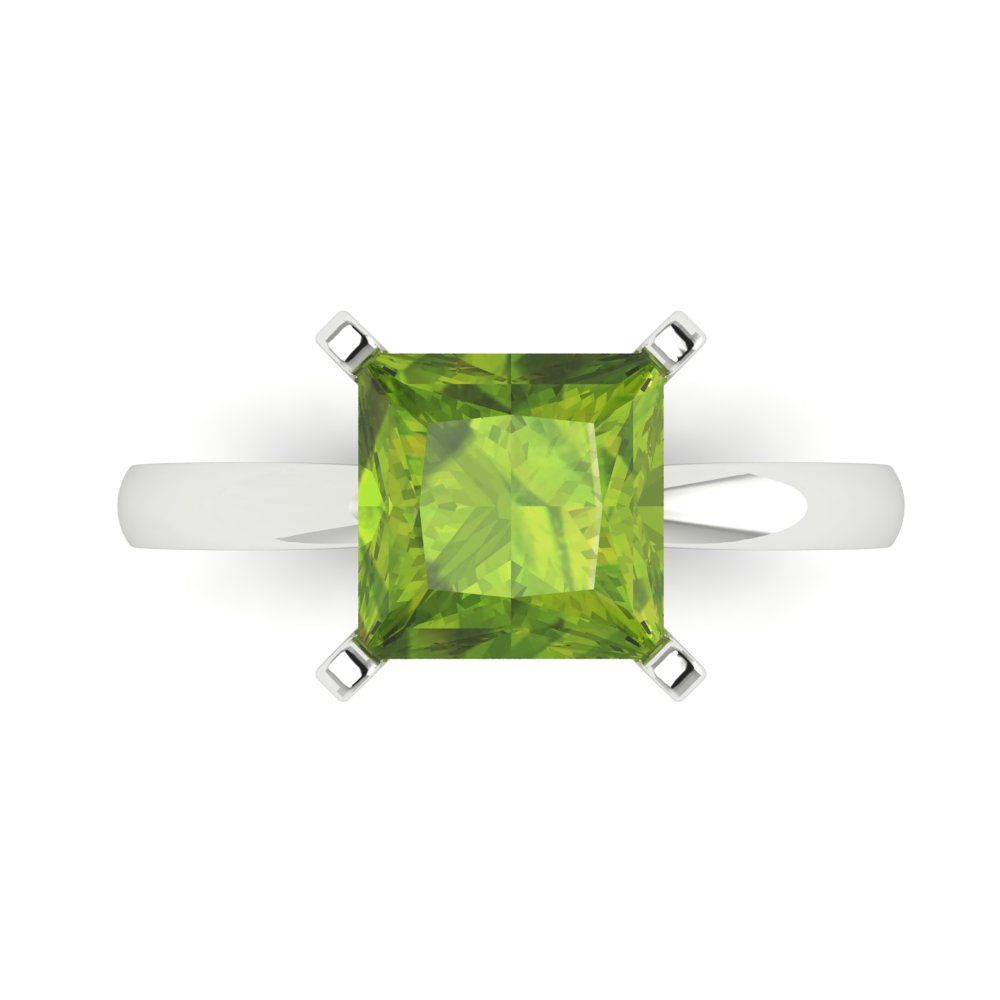 3 cttw Natural Peridot Solitaire  Engagement Ring - Solid White Gold (VVS1, Princess Cut,8.0mm)