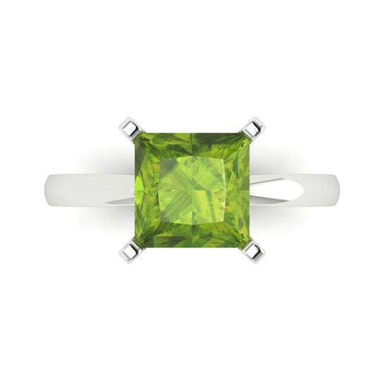 3 cttw Natural Peridot Solitaire  Engagement Ring - Solid White Gold (VVS1, Princess Cut,8.0mm)