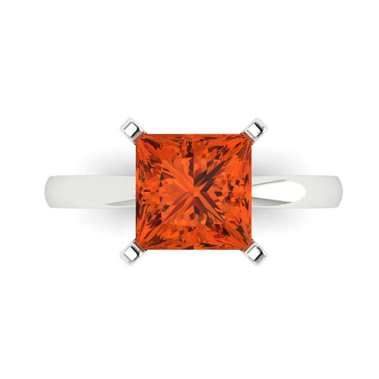 3 cttw Zirconia Simulated Red Diamond Solitaire  Engagement Ring - Solid White Gold (VVS1, Princess Cut,8.0mm)