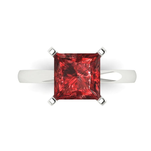 3 cttw Natural Garnet Solitaire  Engagement Ring - Solid White Gold (VVS1, Princess Cut,8.0mm)