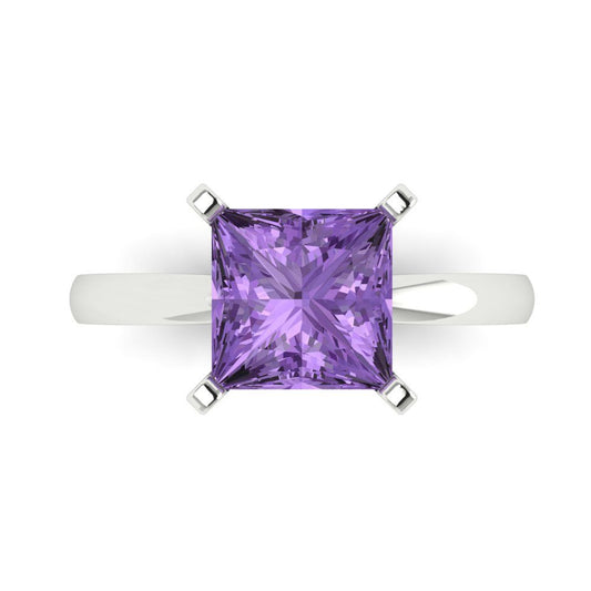 3 cttw Simulated Alexandrite Solitaire  Engagement Ring - Solid White Gold (VVS1, Princess Cut,8.0mm)