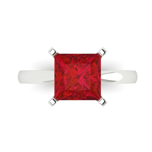3 cttw Simulated Ruby Solitaire  Engagement Ring - Solid White Gold (VVS1, Princess Cut,8.0mm)