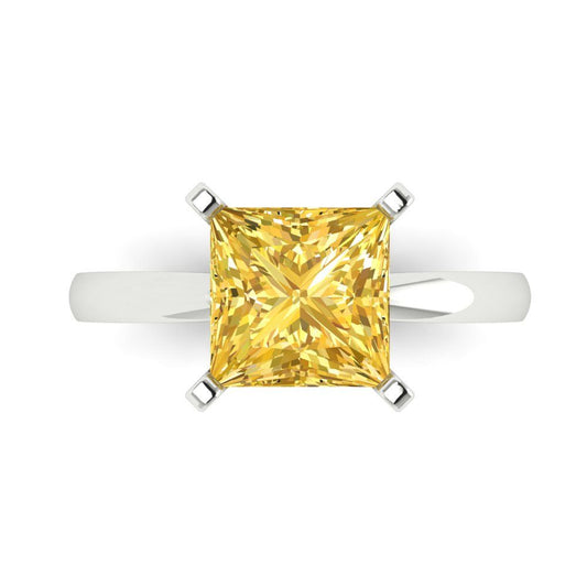3 cttw Zirconia Simulated Yellow Diamond Solitaire  Engagement Ring - Solid White Gold (VVS1, Princess Cut,8.0mm)