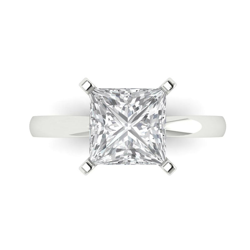 3 ct Brilliant Princess Cut Natural Diamond Stone Clarity SI1-2 Color G-H White Gold Solitaire Ring