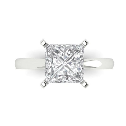 3 cttw White Sapphire Solitaire  Engagement Ring - Solid White Gold (VVS1, Princess Cut,8.0mm)