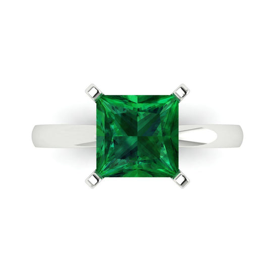 3 cttw Simulated Emerald Solitaire  Engagement Ring - Solid White Gold (VVS1, Princess Cut,8.0mm)