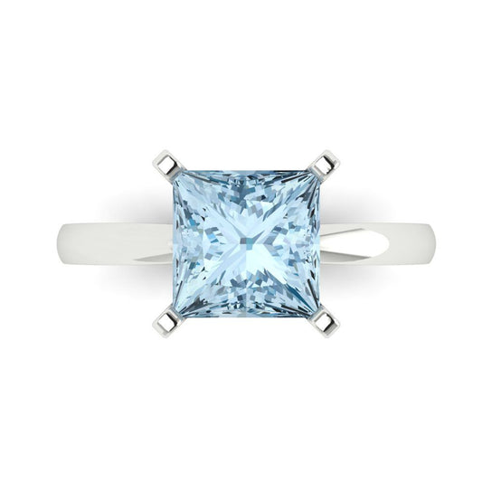 3 cttw Natural Swiss Blue Topaz Solitaire  Engagement Ring - Solid White Gold (VVS1, Princess Cut,8.0mm)