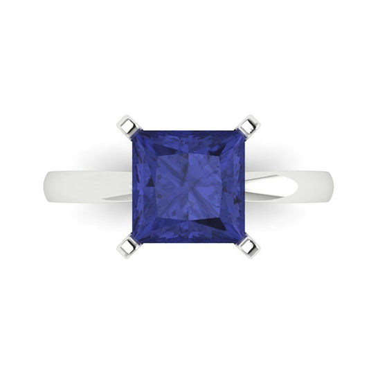 3 cttw Simulated Tanzanite Solitaire  Engagement Ring - Solid White Gold (VVS1, Princess Cut,8.0mm)