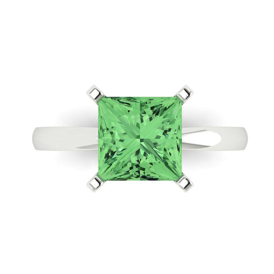 3 cttw Zirconia Simulated Green Diamond Solitaire  Engagement Ring - Solid White Gold (VVS1, Princess Cut,8.0mm)