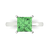 3 ct Brilliant Princess Cut Green Simulated Diamond Stone White Gold Solitaire Ring