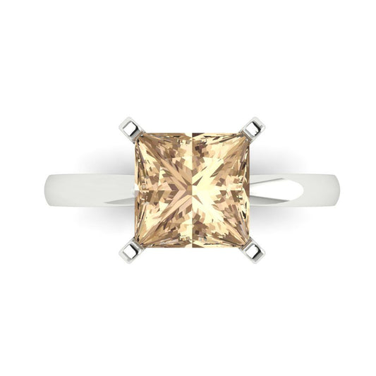 3 cttw Yellow Moissanite Solitaire  Engagement Ring - Solid White Gold (VVS1, Princess Cut,8.0mm)