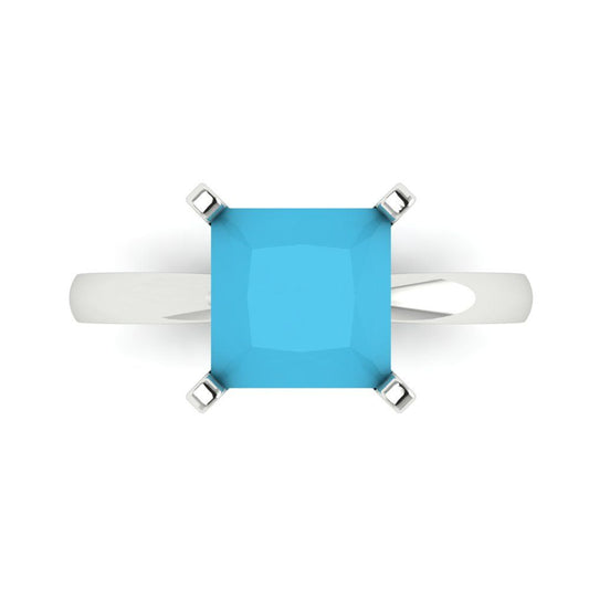 3 cttw Simulated Turquoise Solitaire  Engagement Ring - Solid White Gold (VVS1, Princess Cut,8.0mm)