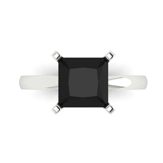 3 cttw Natural Onyx Solitaire  Engagement Ring - Solid White Gold (VVS1, Princess Cut,8.0mm)