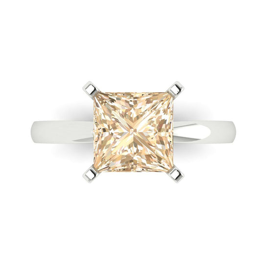 3 cttw Natural Morganite Solitaire  Engagement Ring - Solid White Gold (VVS1, Princess Cut,8.0mm)
