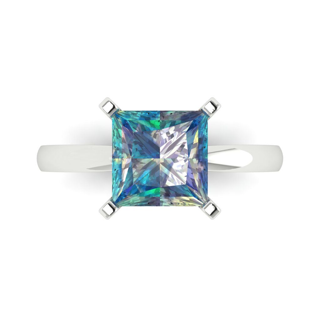 3 cttw Blue Moissanite Solitaire  Engagement Ring - Solid Gold (Princess Cut,8.0mm)