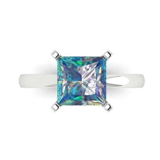 3 cttw Blue Moissanite Solitaire  Engagement Ring - Solid White Gold (VVS1, Princess Cut,8.0mm)