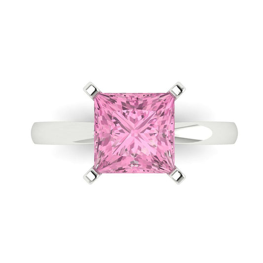 3 cttw Zirconia Simulated Pink Diamond Solitaire  Engagement Ring - Solid White Gold (VVS1, Princess Cut,8.0mm)