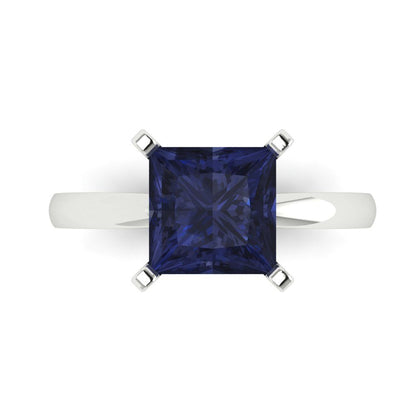 3 cttw Simulated Blue Sapphire Solitaire  Engagement Ring - Solid Gold (Princess Cut,8.0mm)