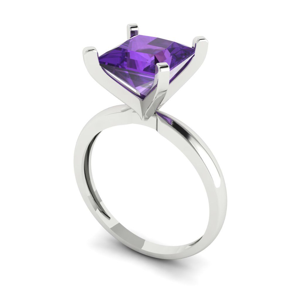 3 cttw Natural Amethyst Solitaire  Engagement Ring - Solid Gold (Princess Cut,8.0mm)