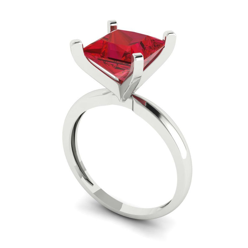 3 ct Brilliant Princess Cut Simulated Ruby Stone White Gold Solitaire Ring