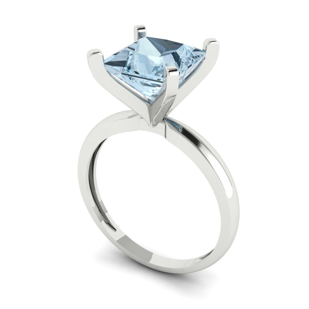 3 cttw Natural Swiss Blue Topaz Solitaire  Engagement Ring - Solid Gold (Princess Cut,8.0mm)