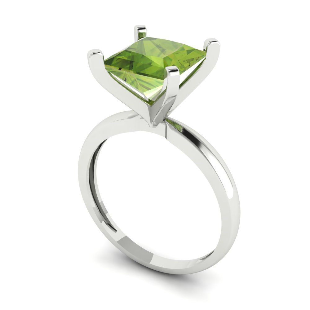 3 cttw Natural Peridot Solitaire  Engagement Ring - Solid White Gold (VVS1, Princess Cut,8.0mm)