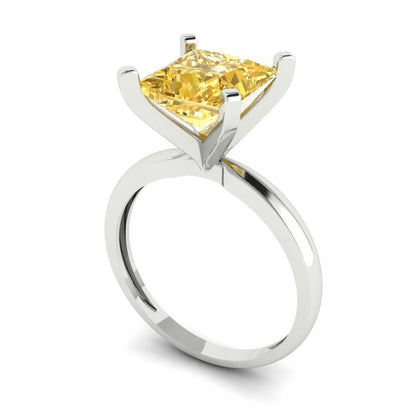 3 cttw Zirconia Simulated Yellow Diamond Solitaire  Engagement Ring - Solid Gold (VVS1, Princess Cut,8.0mm)