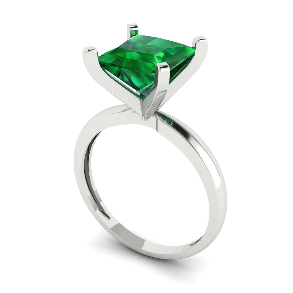 3 cttw Simulated Emerald Solitaire  Engagement Ring - Solid Gold (Princess Cut,8.0mm)